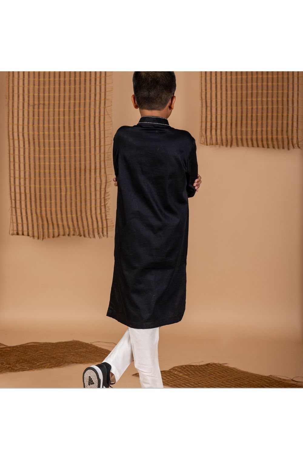 Black Tiger Printed Kurta With White Pyjama Set