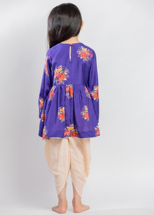 Purple Muslin Big Floral Printed Kurta With Pant Set