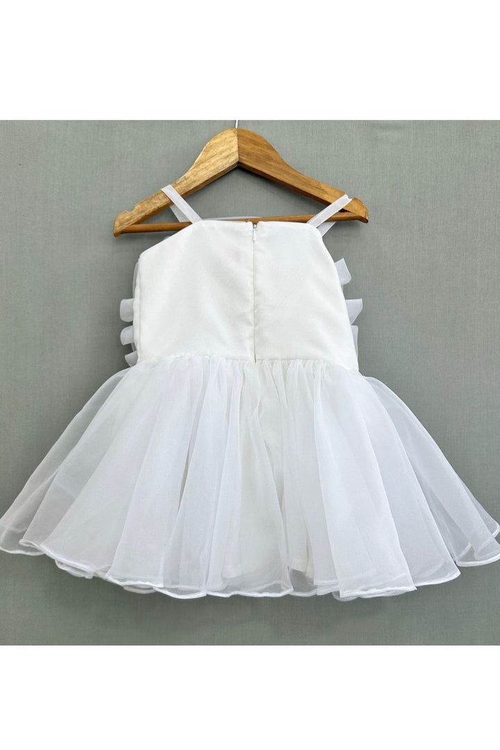 White Blossom Ruffle Tulle Sleeveless Dress