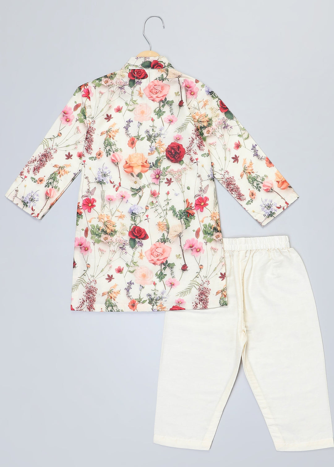 Multicolor Floral Printed Kurta With Off White Pyjama Set