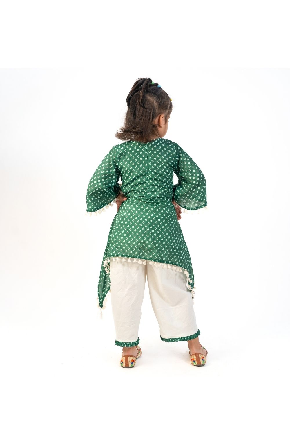 Green Chiffon Printed Embellished Lace Kurti With Tulip Pant Set