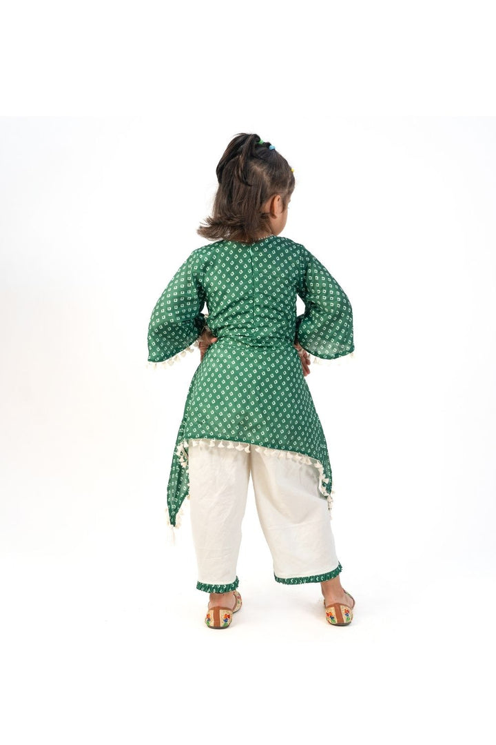 Green Chiffon Printed Embellished Lace Kurti With Tulip Pant Set