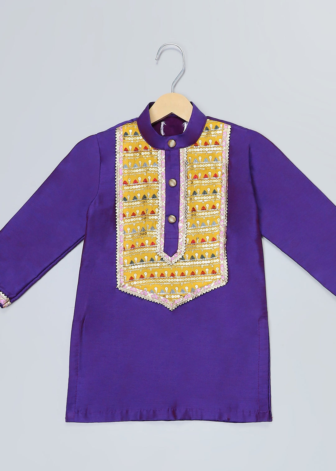 Purple Cotton With Yoke Embroidery Kurta With Pyjama Set