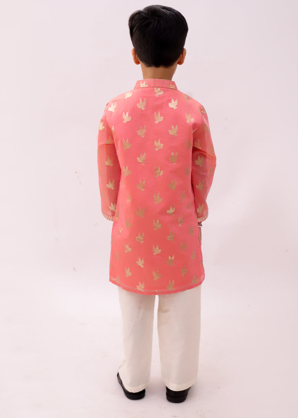 Mishti Peach Bird Printed Chanderi Kurta With Pyjama Set