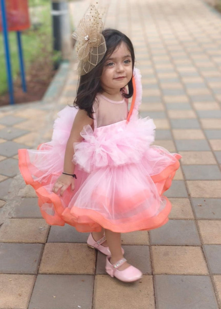 Orange Pink Stiff Hem Falling Petals Dress