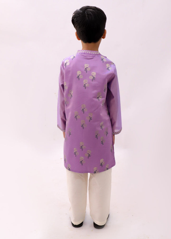 Mishti Purple Foil Printed Chanderi Kurta With Pyjama Set