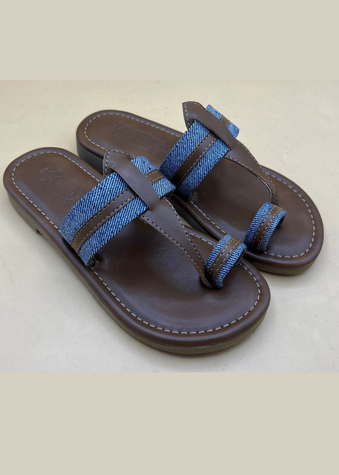 Denim And New Tan Kolhapuri Flats