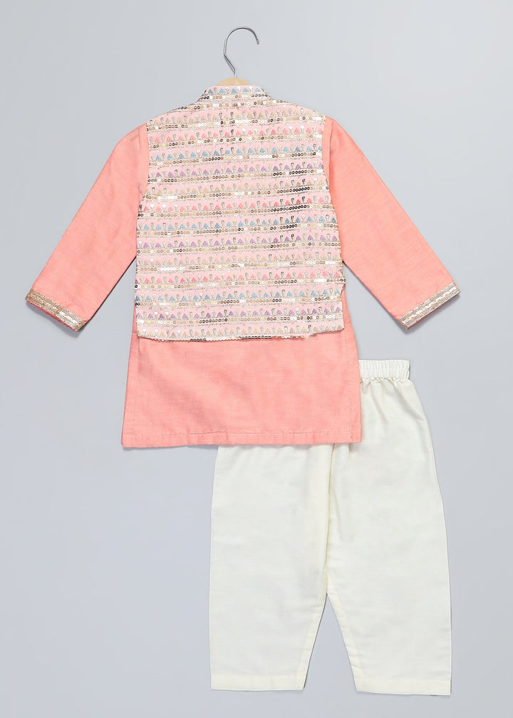 Peach Kurta With Attached Heavy Embroidery Jacket With Pyjama Set