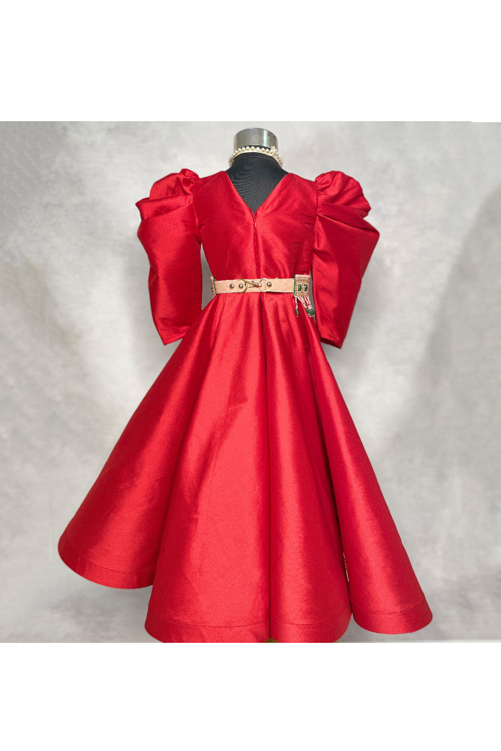 Red Fiona Gown With Embellished Belt