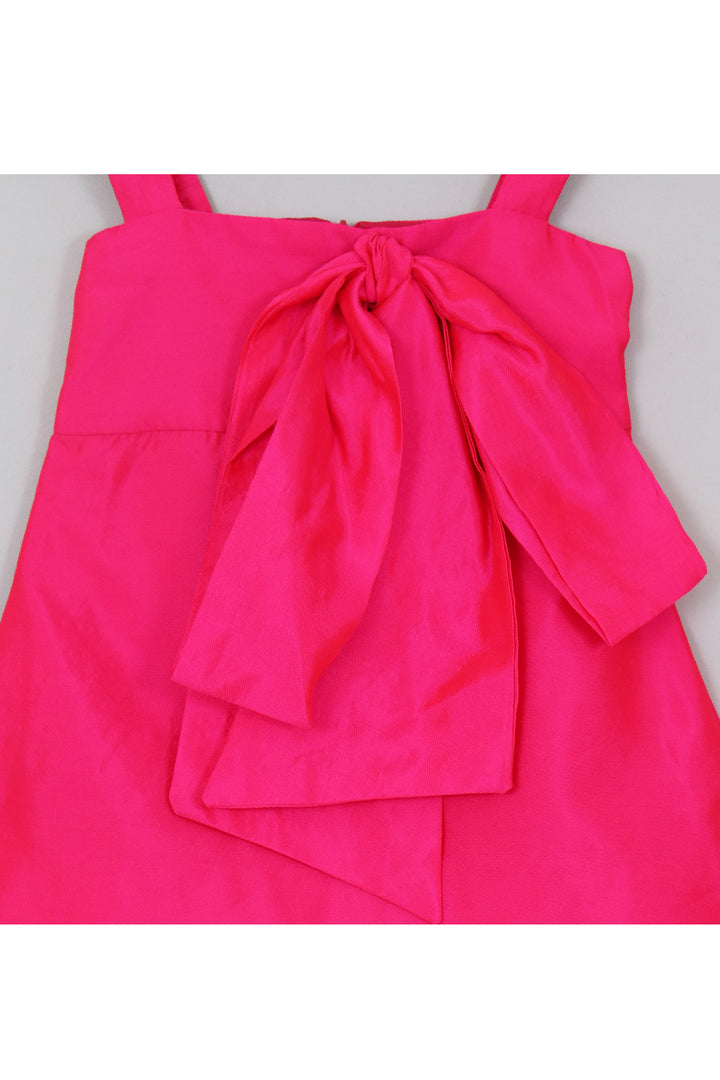 Pink Bow Detailing Sleeveless Silk Dress