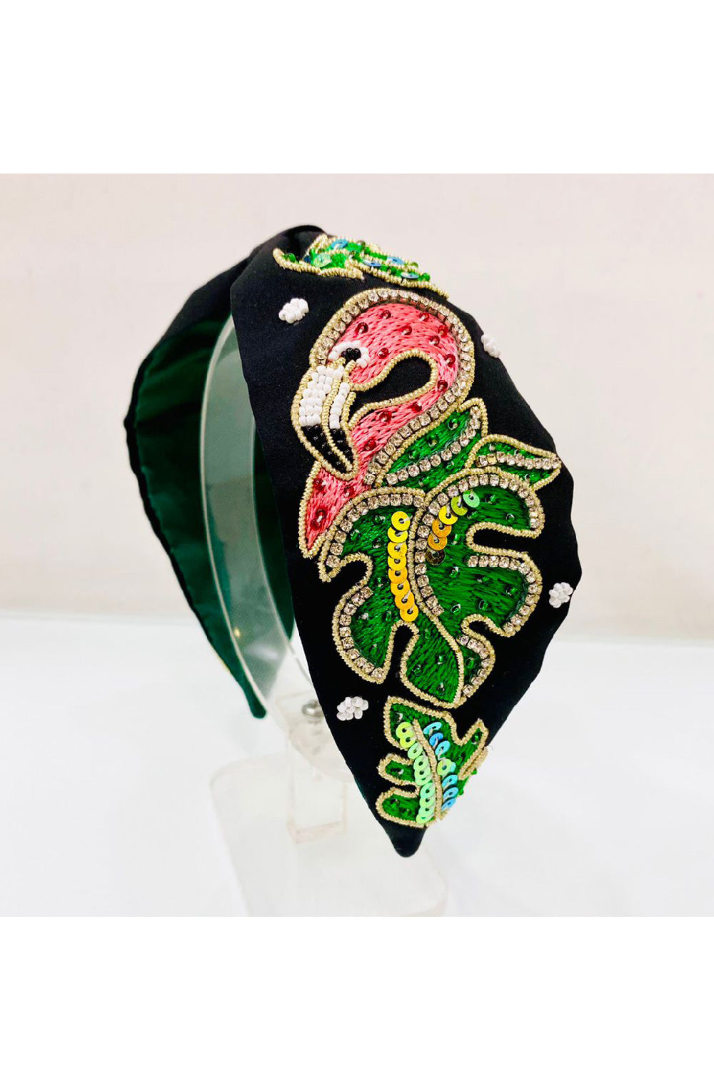 Flamingo Embroidered Black Hairband
