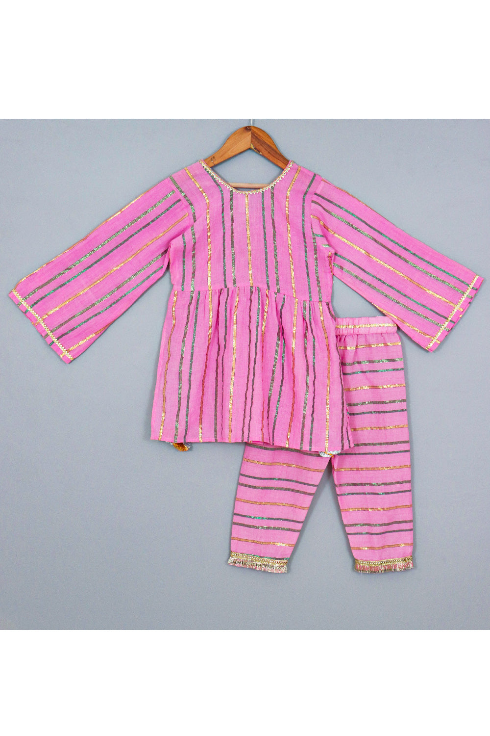 Pink Gota And Lace Detailing Kurta With Pant And Dupatta Set