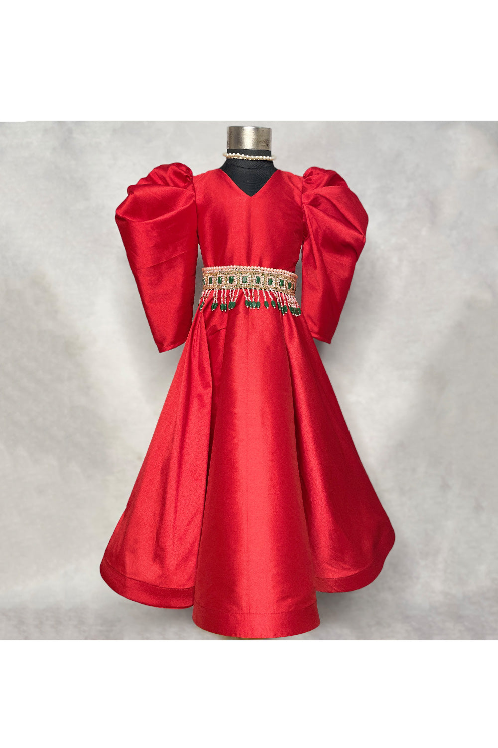 Red Fiona Gown With Embellished Belt