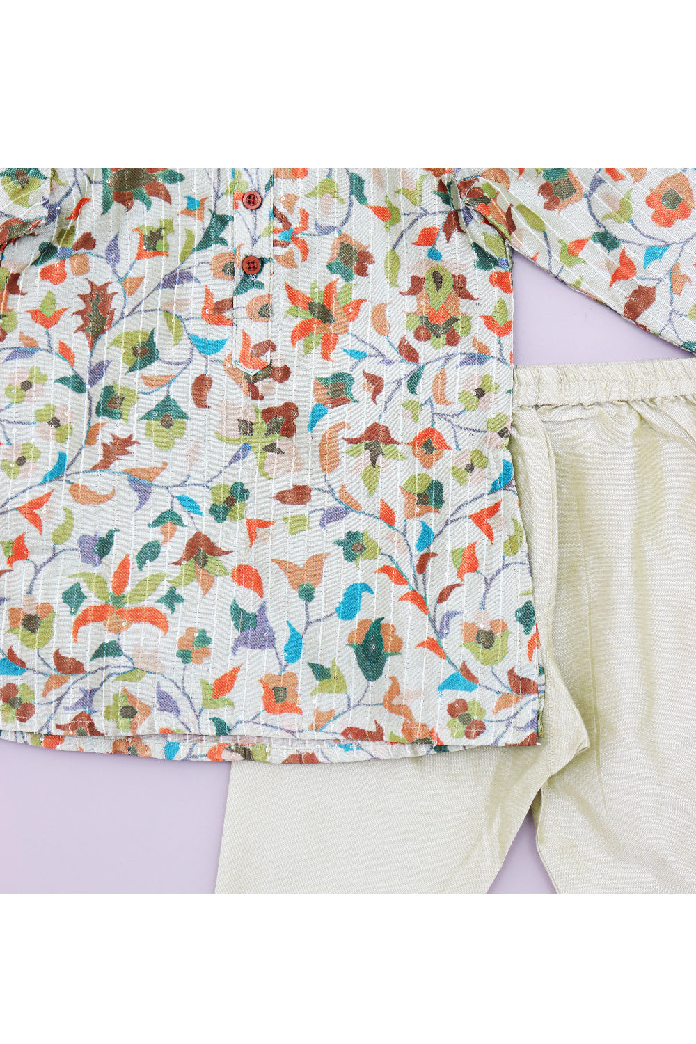Mint Green Printed And Sequins Detailing Silk Kurta With Pyjama Set