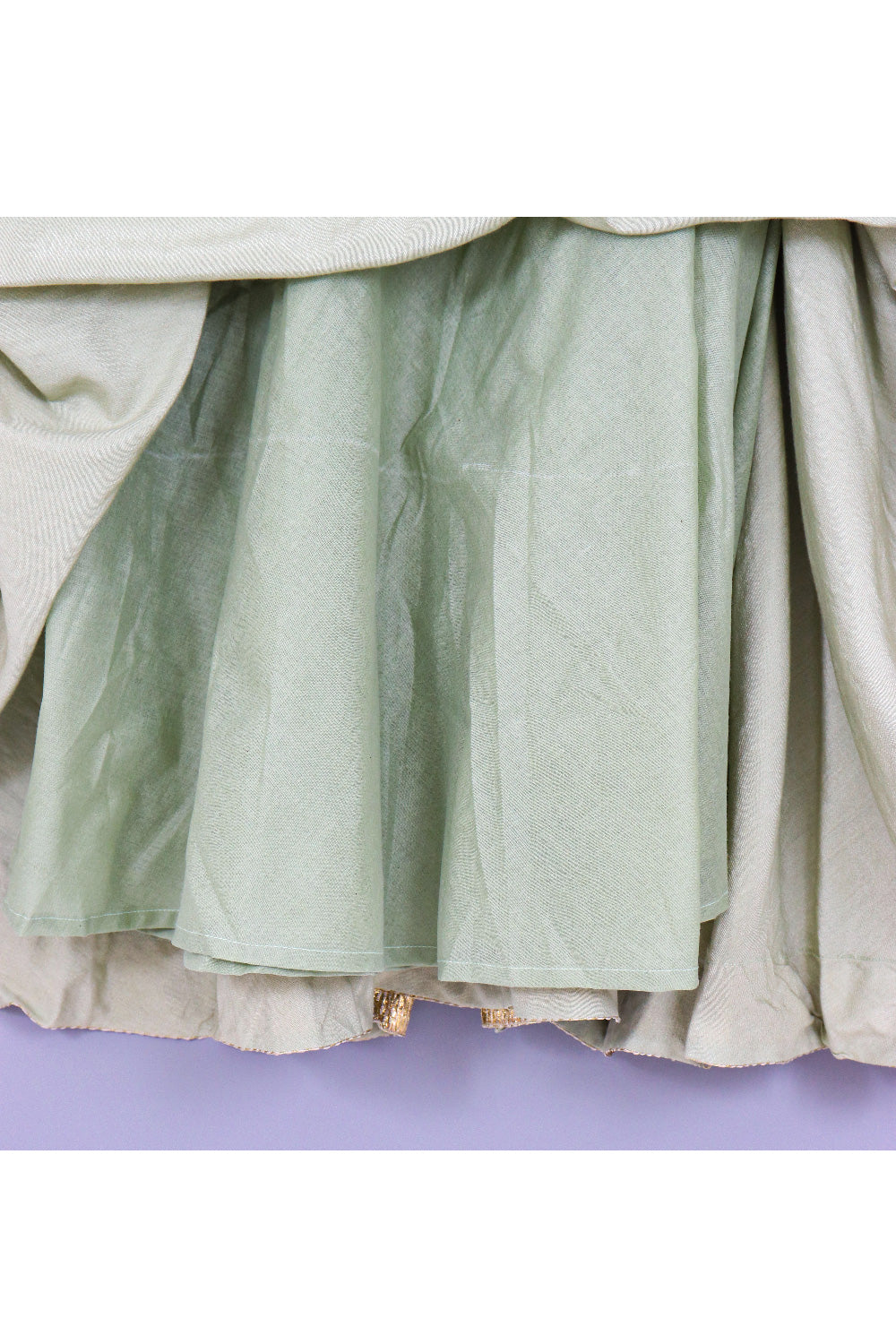 Green Embroidered Cotton Silk Long Top With Gota Patti Detailing Lehenga Set