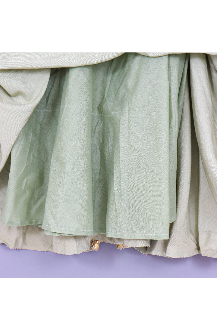 Green Embroidered Cotton Silk Long Top With Gota Patti Detailing Lehenga Set