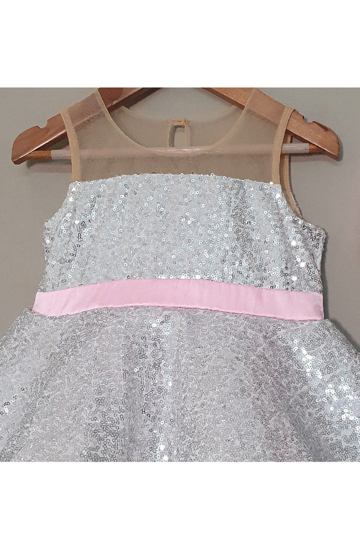 Pink And Silver Sequins Detailing Dress With Hairband