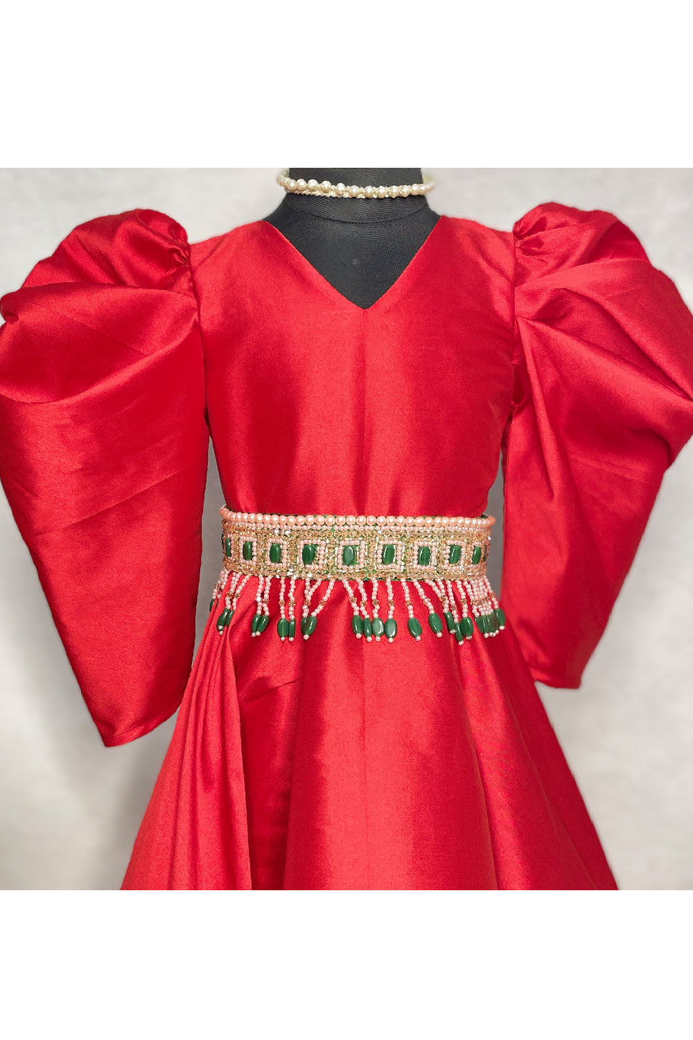 Red Fiona Gown With Embellished Belt