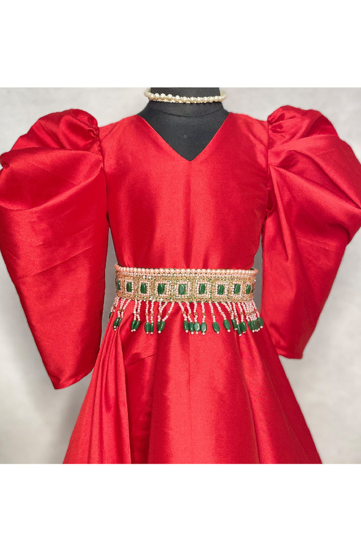 Red Fiona Gown With Embellished Belt