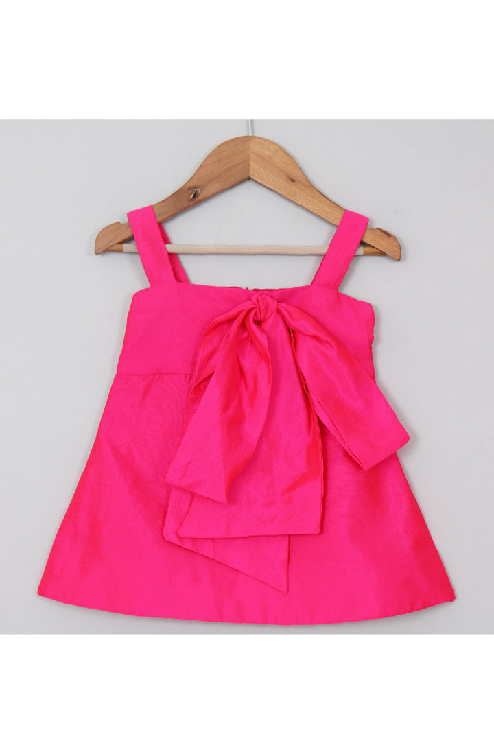 Pink Bow Detailing Sleeveless Silk Dress