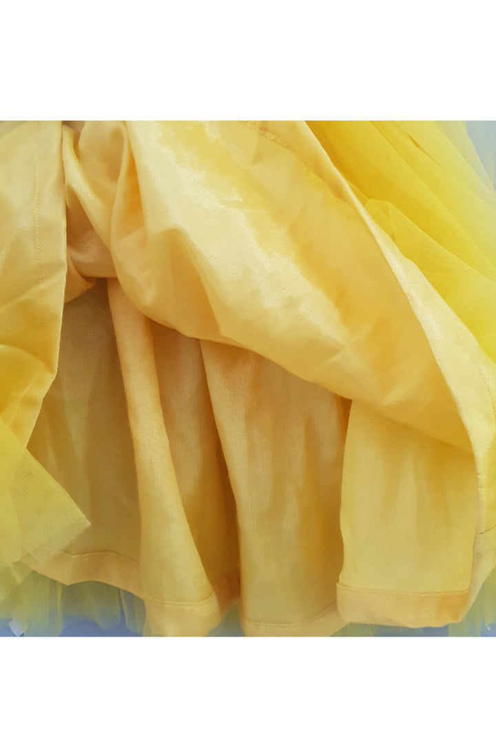 Yellow Embroidered Sleeveless Top With Net Lehenga Set