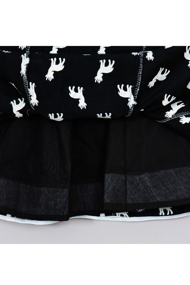 Black And White Deer Embroidered Silk Top With Lehenga Set