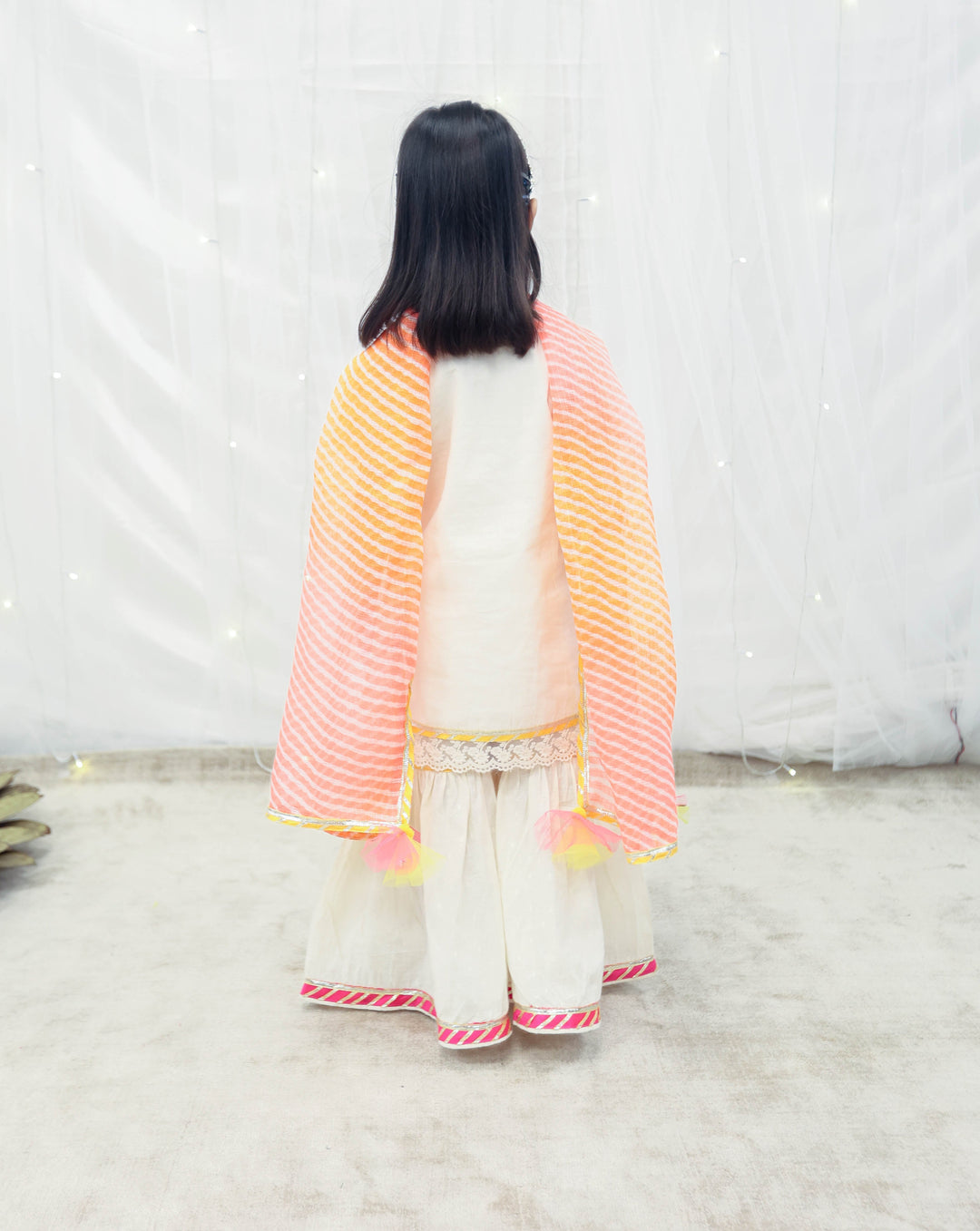 Off-white Cotton Phulkari Kurti With Sharara Set