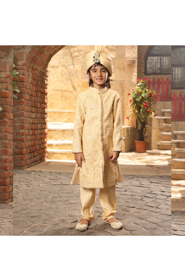 Golden Embroidered Lucknowi Ajkan With Pant Set