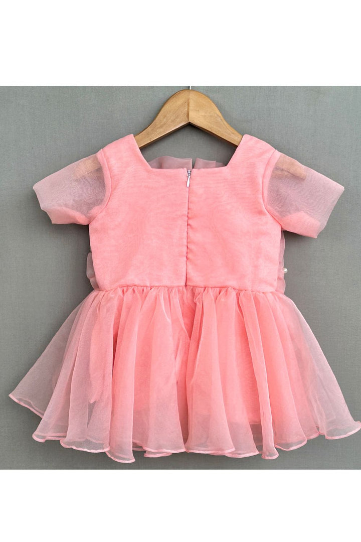 Peach Blossom Ruffle Tulle Cape Sleeves Dress