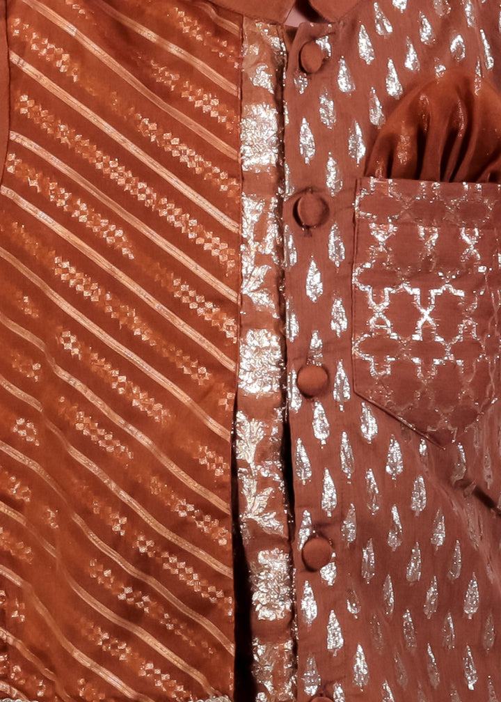 Brown Chanderi Panel Kurta With Pyjama Set