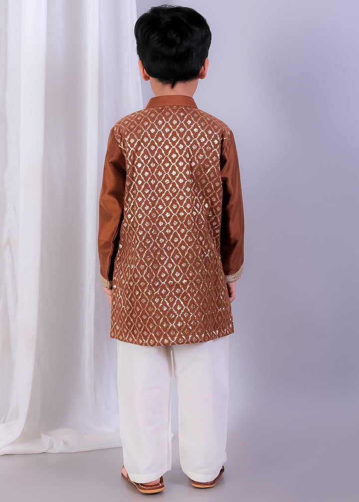 Brown Chanderi Panel Kurta With Pyjama Set