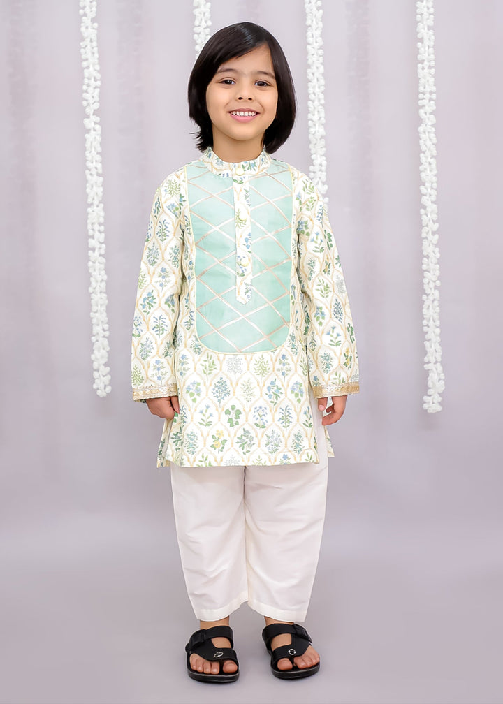 Light Green Mint Leaf Printed Kurta With Pyjama Set