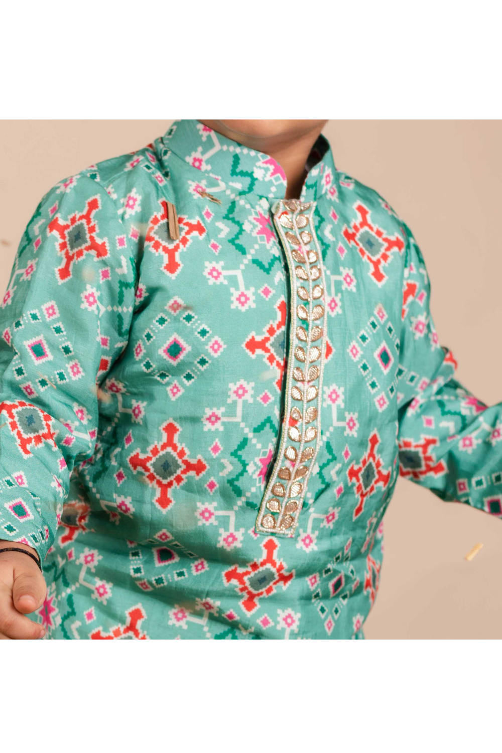 Ikkat Printed Silk Kurta With Churidar Set