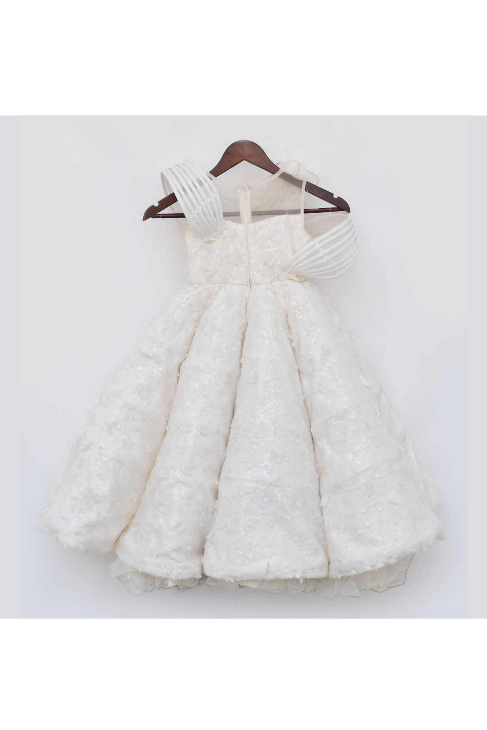 Off-White Pearls And Feathers With Butterfly Embellished Gown