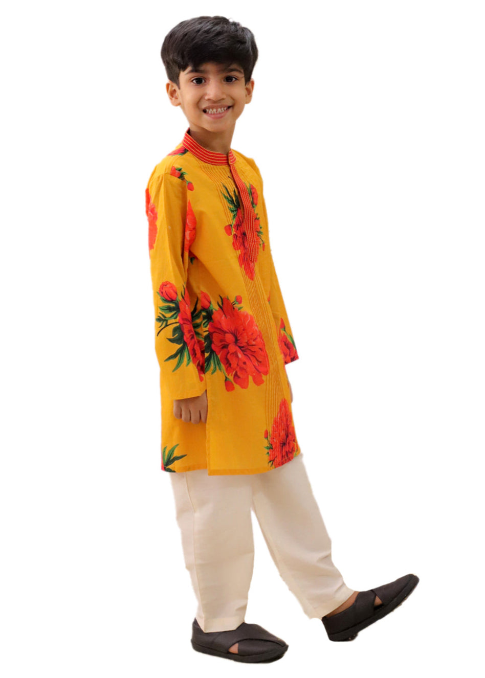 Genda Phool Mustard Kurta and White Pant Set