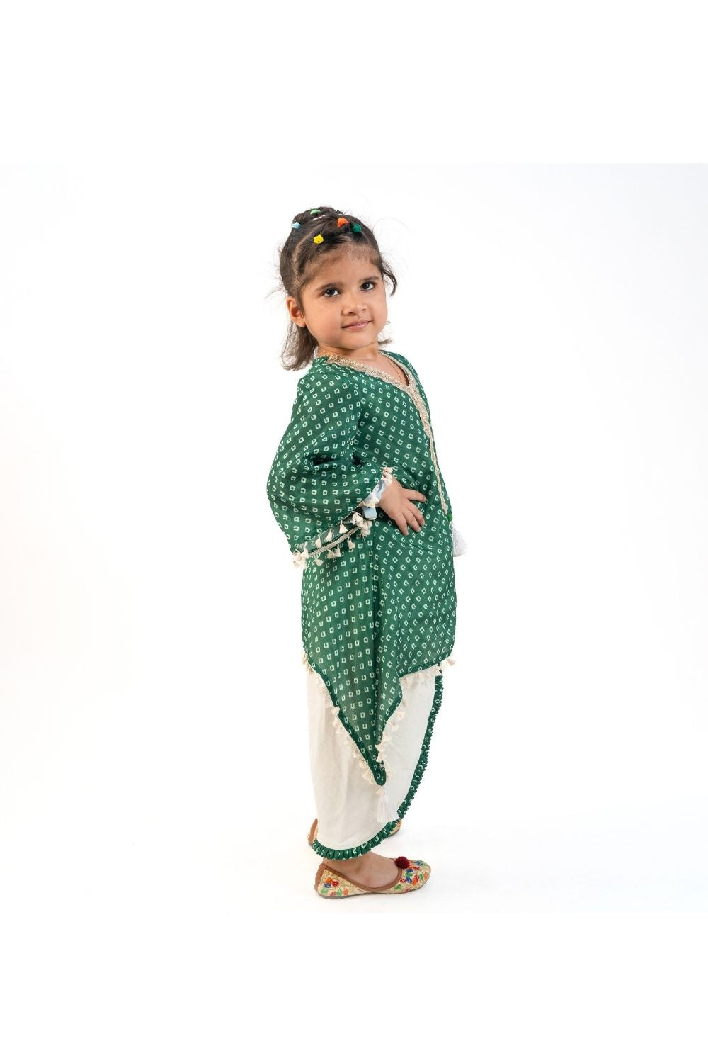 Green Chiffon Printed Embellished Lace Kurti With Tulip Pant Set