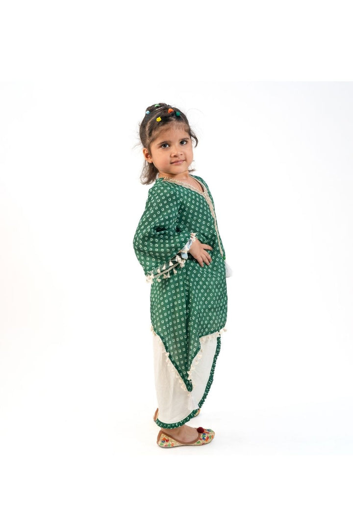 Green Chiffon Printed Embellished Lace Kurti With Tulip Pant Set