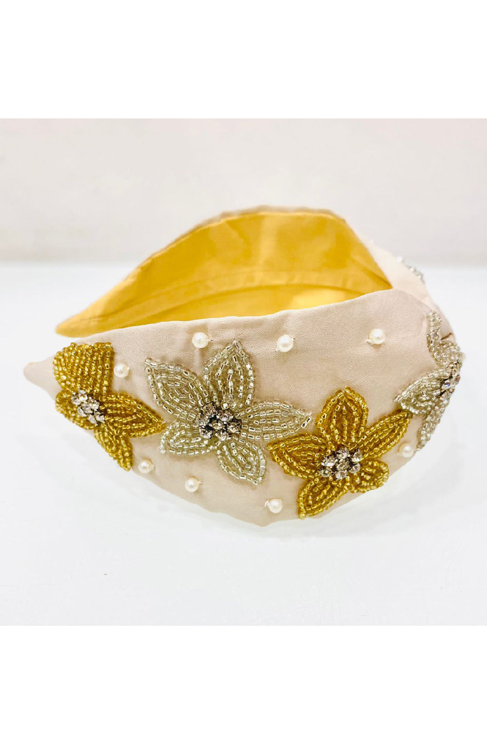 Off-White Floral Bead Embroidery Hairband