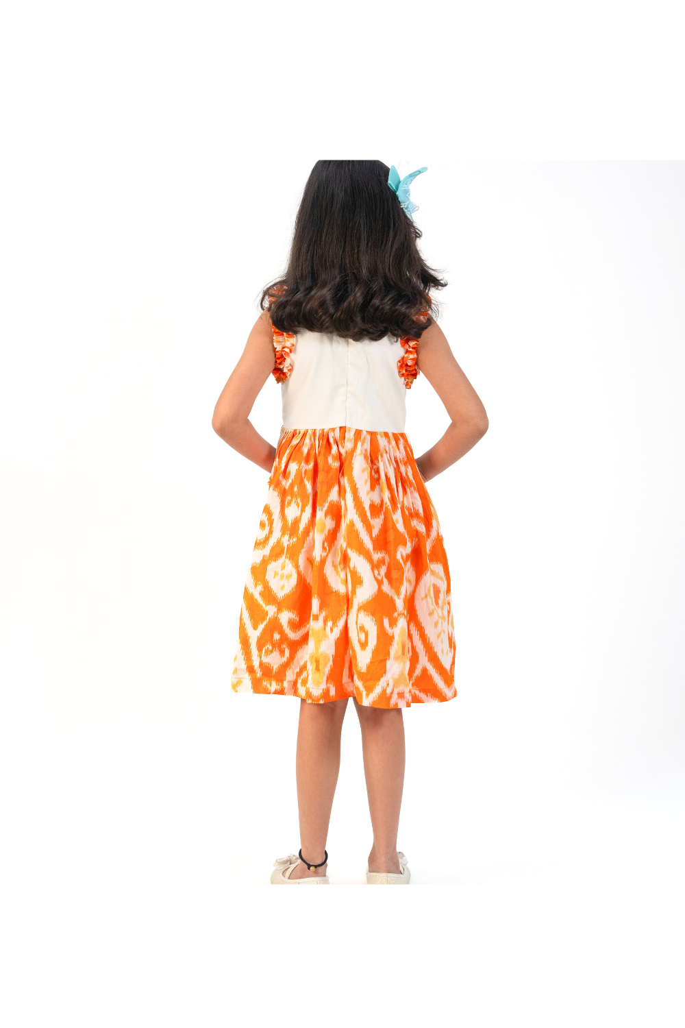 Orange Floral Printed Cotton Sleeveless Dress