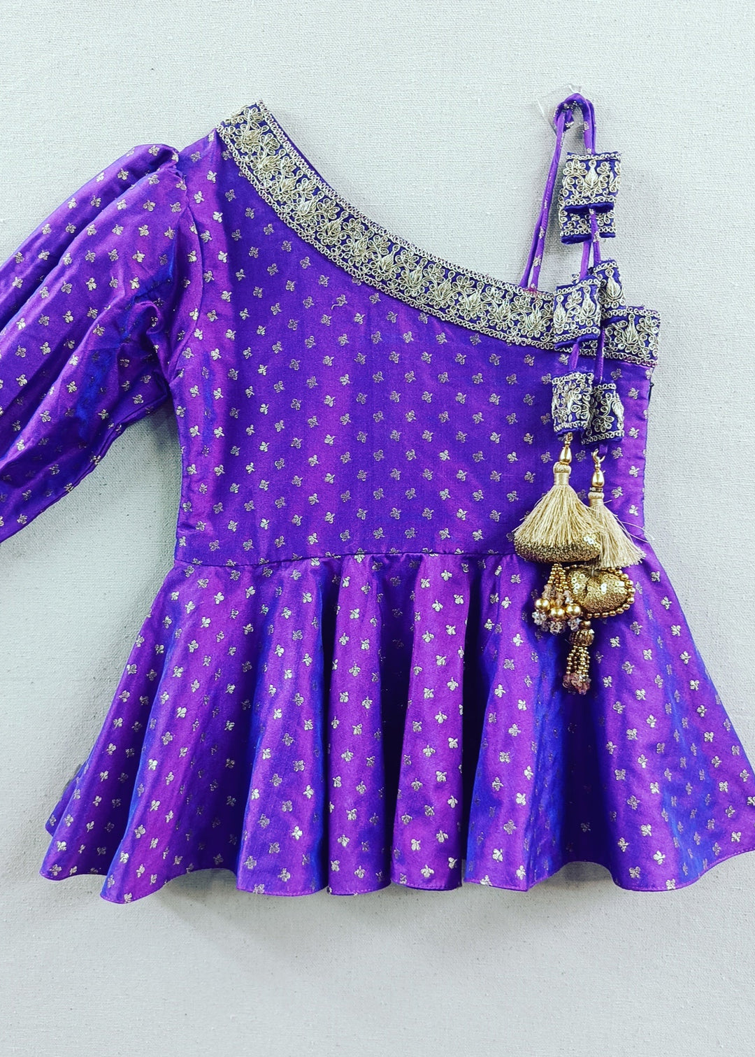 Voilet One Shoulder Brocade Flared Top With Plain Flared Palazzo Set