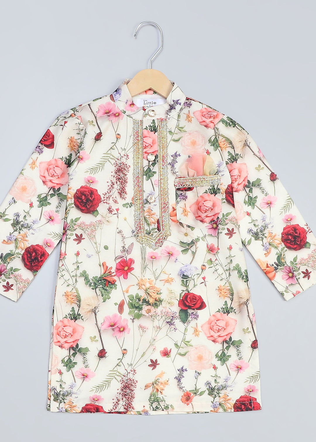 Multicolor Floral Printed Kurta With Off White Pyjama Set