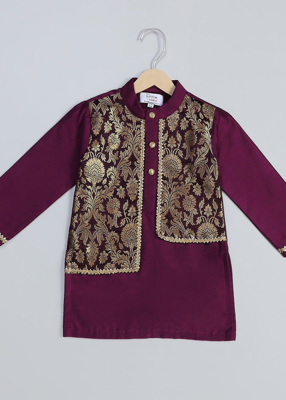 Purple Kurta With Brocade Attached Jacket and Pyjama Set