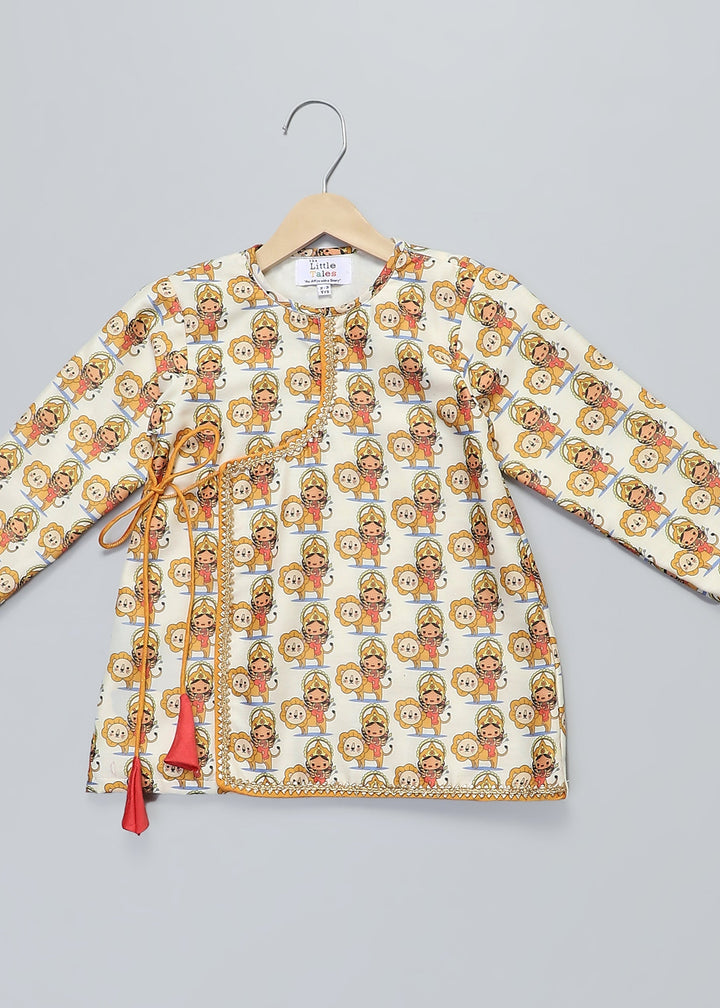 Yellow Durga Ji Printed Kurta With Pyjama Set