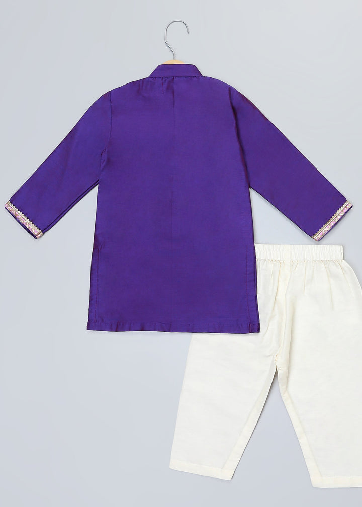Purple Cotton With Yoke Embroidery Kurta With Pyjama Set