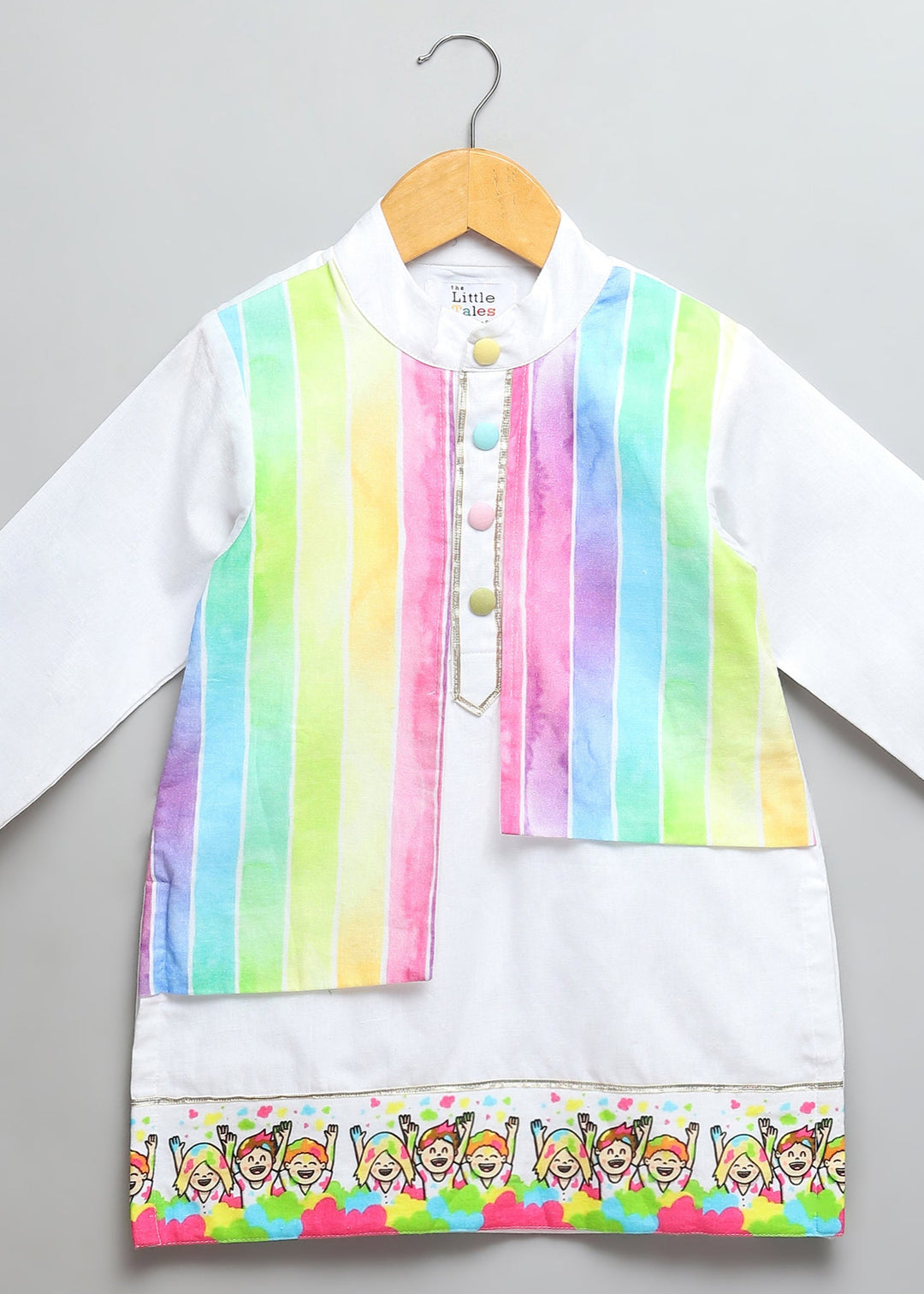 Off White Happy Holi Printed Kurta With Pyjama Set