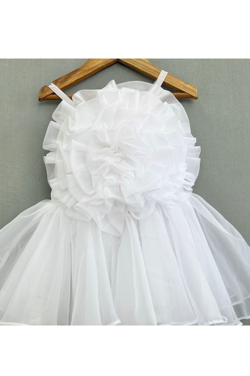White Blossom Ruffle Tulle Sleeveless Dress