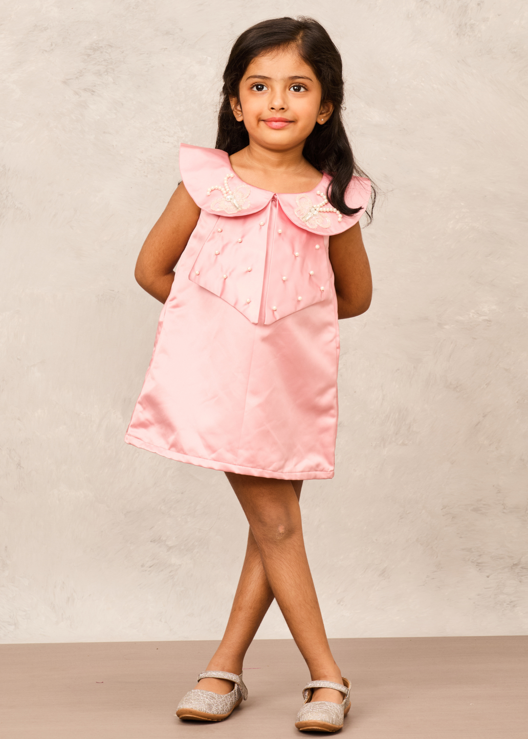 Old Rose Taffeta With Butterfly & Pearl Embellishment Dress