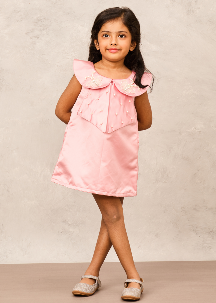 Old Rose Taffeta With Butterfly & Pearl Embellishment Dress