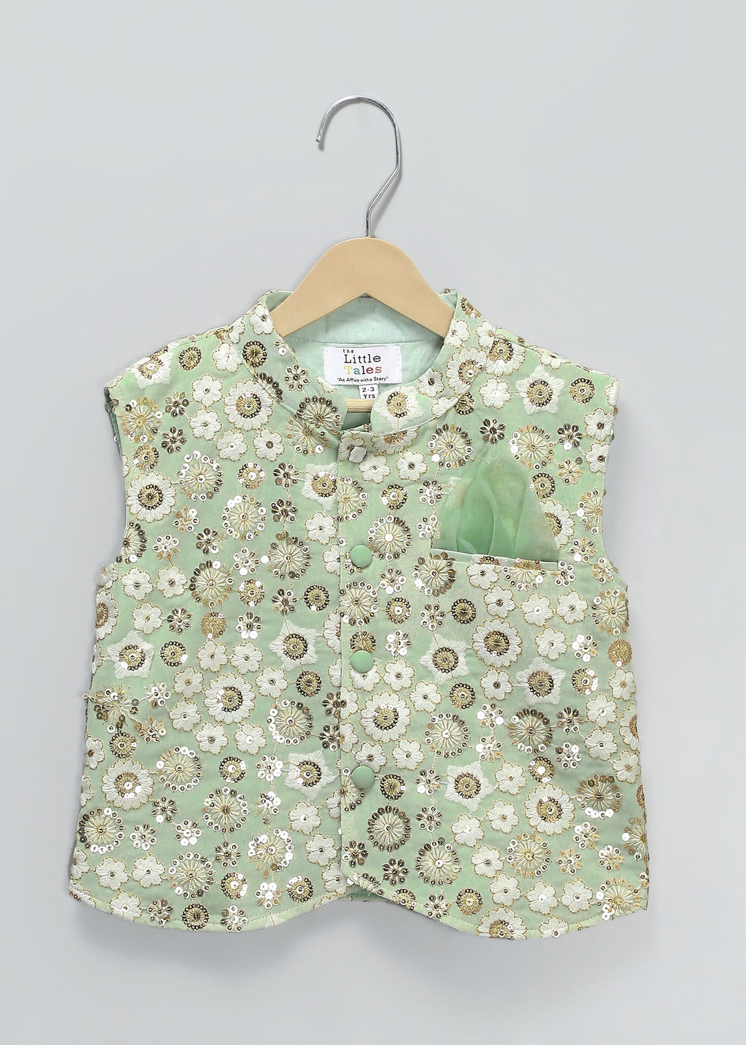 Green Sequins Embroidery Nehru Jacket And Kurta With Pyjama Set