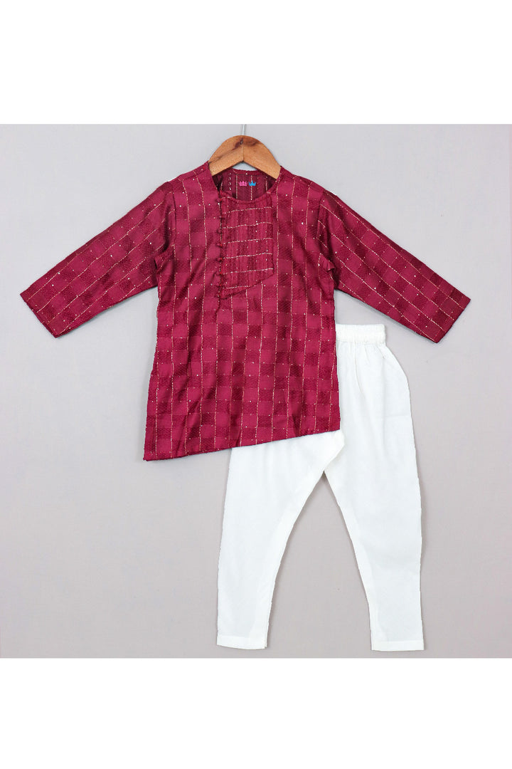 Thread Embroidered Silk Blend Asymmetrical Kurta With Pyjama Set